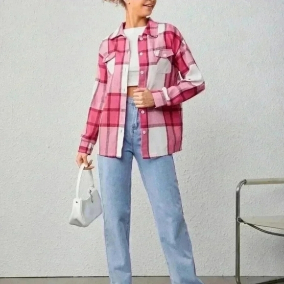 Plaid Print Drop Shoulder Flap Pocket Shirt - Picture 3 of 15